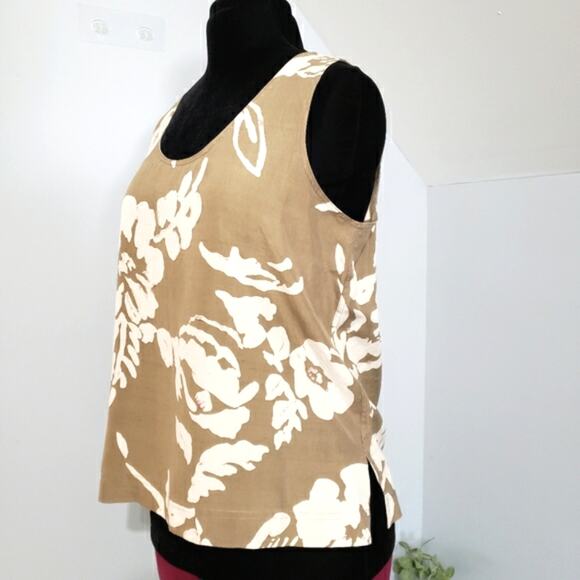 Vintage debra deRoo Silk Taupe and Cream Scoopneck Macro Floral Tank Top Blouse - Picture 4 of 8